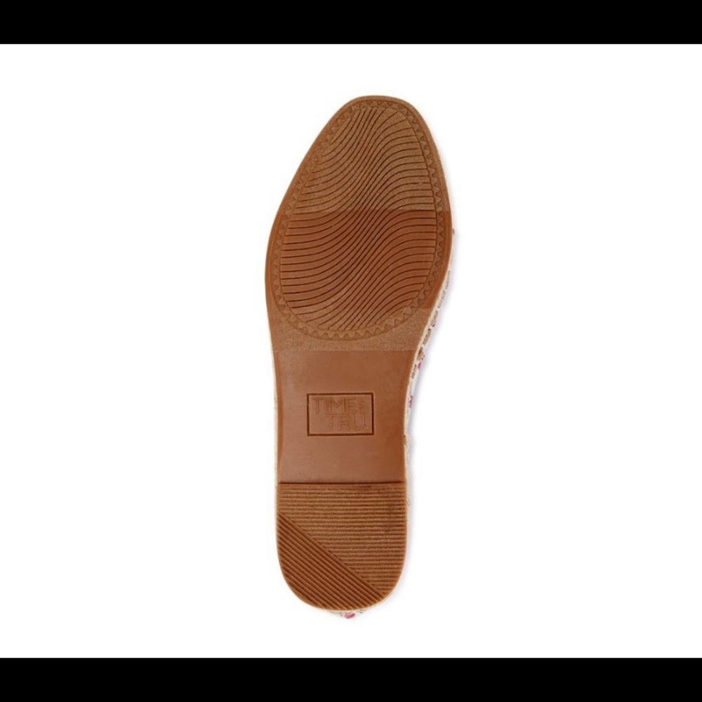 Time & Tru Woven Beige Red Stripe Memory Foam Flats Rope Sides Espadrille